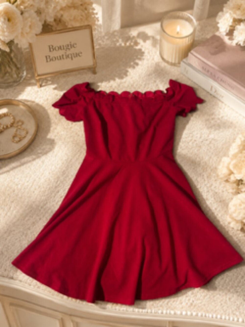 ❤️ SHEIN Red Off-the-Shoulder Skater Dress – Size Small ❤️